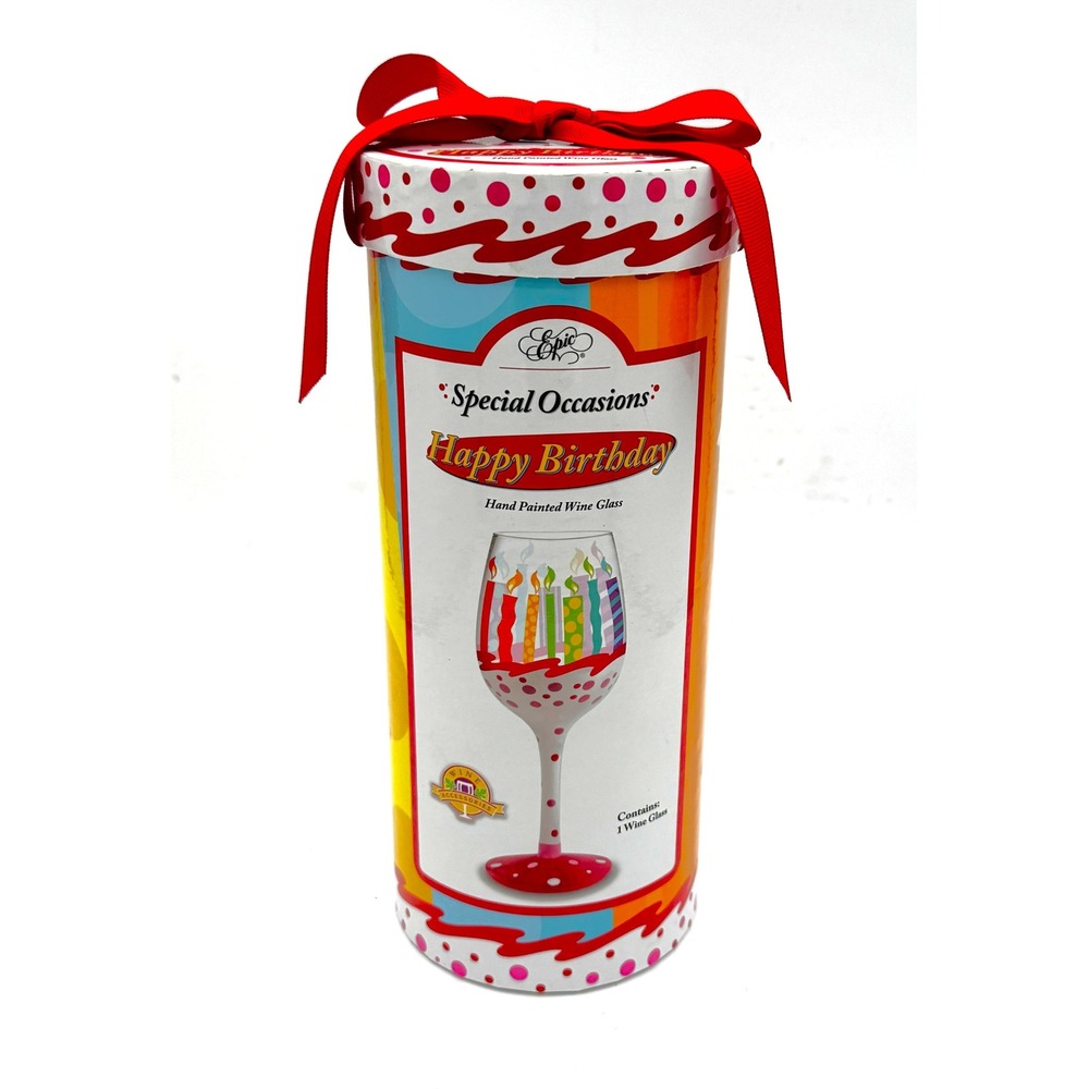 Epic Special Occasions Happy Birthday Hand Painted Wine Glass Candles Polka Dot